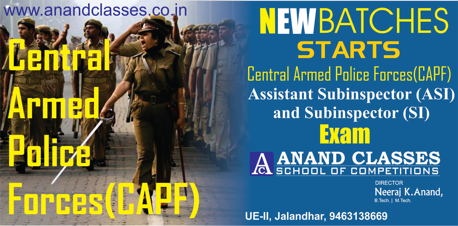 CAPF Sub Inspector SI and ASI coaching institute in Jalandhar Neeraj Anand Classes